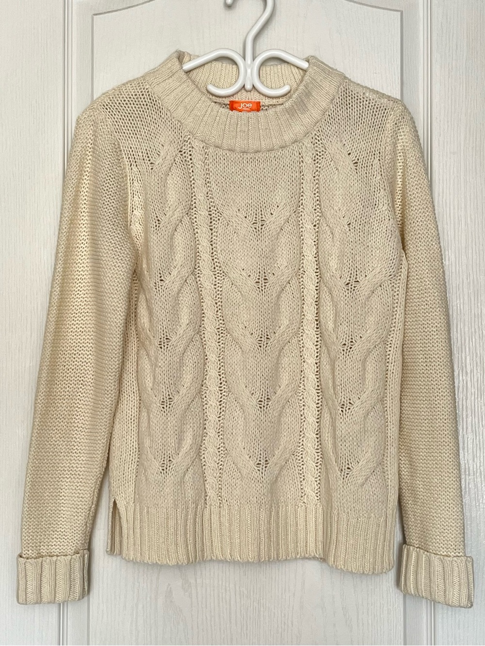 Joe Fresh Womens Cable Knit Sweater Cream Ivory Crewneck Long Sleeve Cozy Size M